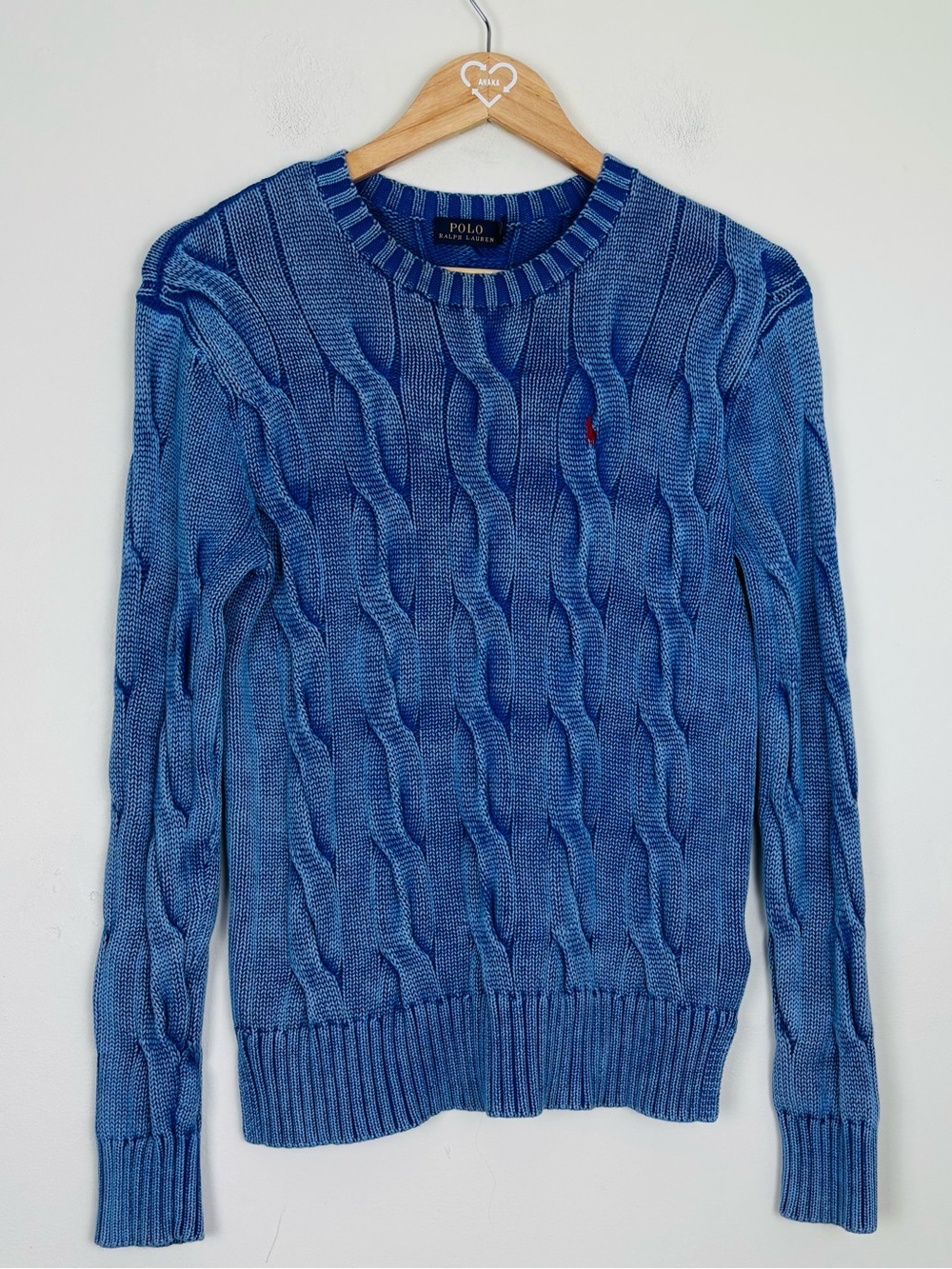 Polo Ralph Lauren blue sunwashed classic cotton cable knit crewneck sweater. XS